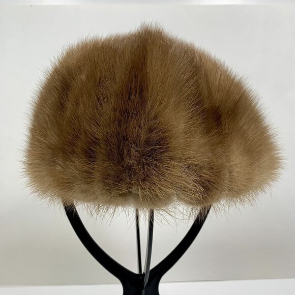 Womens Hat Vtg 1960s Light Brown Mink Fur Pillbox Mid Century Modern Luxury main image 5